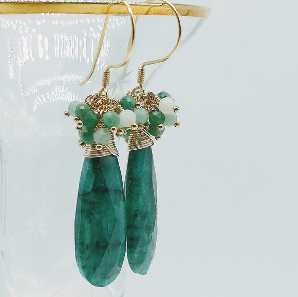 Natural Faceted Emerald Cluster Earrings - Picture 4 of 8